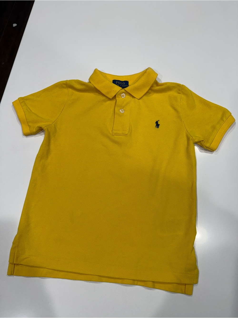 Polo by Ralph Lauren Bright Yellow Short Sleeve Polo with Navy Logo - Kids